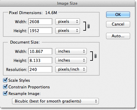 Image Size window