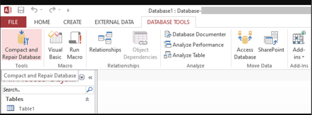 choose Compact and Repair Database