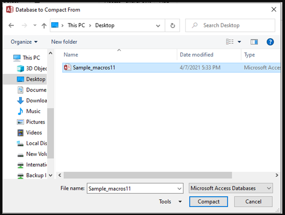 Choose Database to Compact From