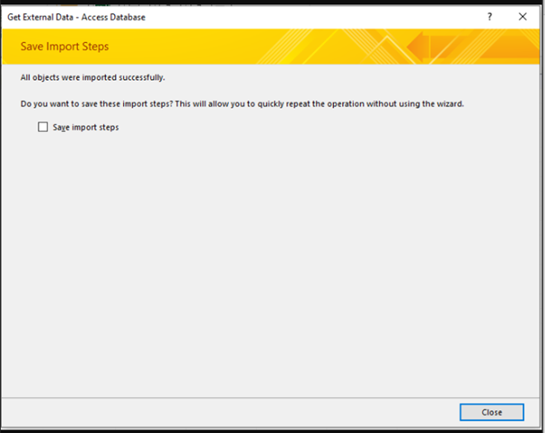 Click Close when the All objects were imported successfully
