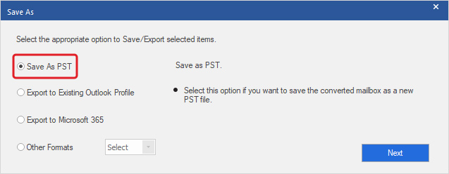 select the Save As PST option