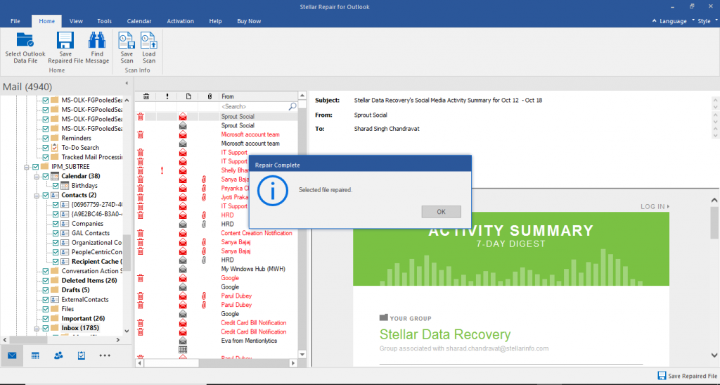 Interface utilisateur de Stellar Repair for Outlook