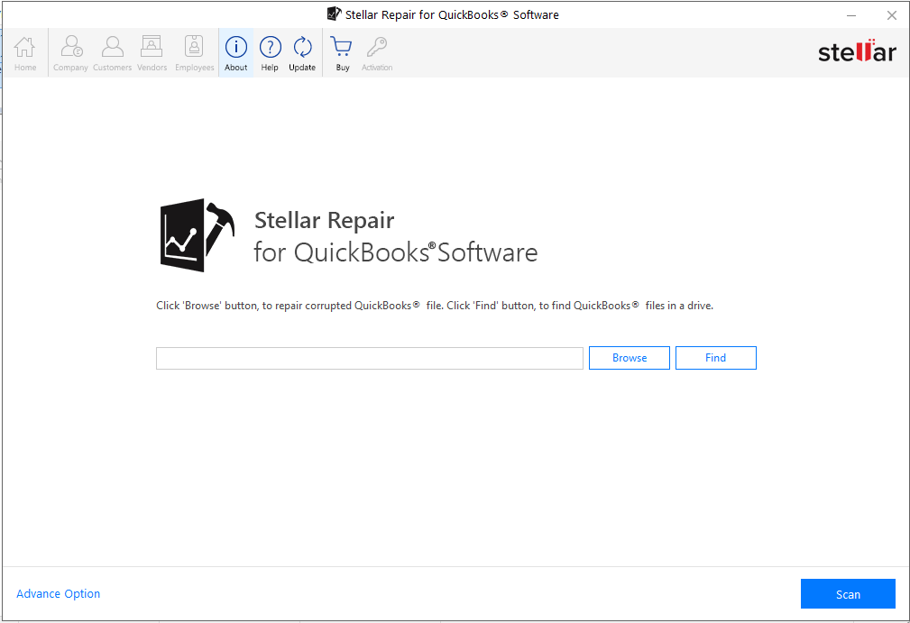 Stellar Repair for quickbooks software interface