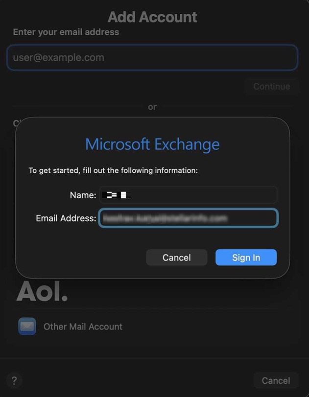 add email account in Apple Mail 