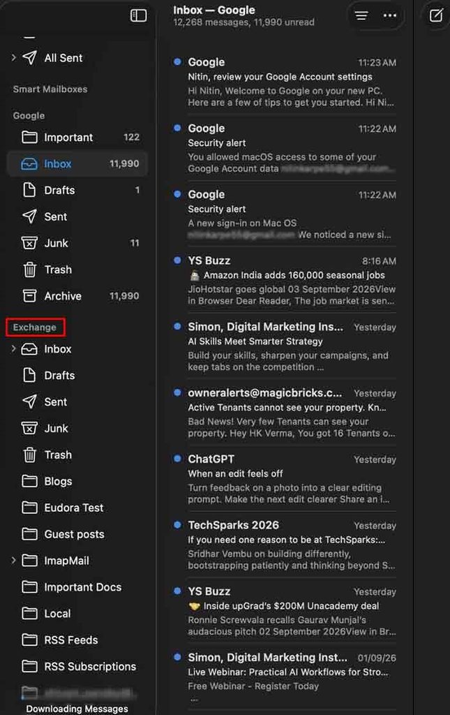 account synced in mac mail app