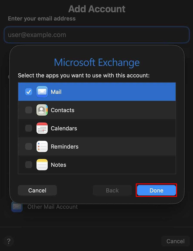 select mailbox items to sync in Apple mail