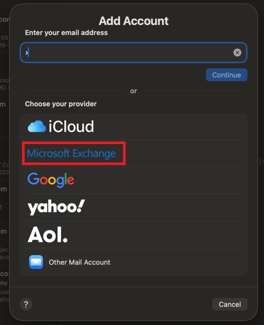 click on Microsoft Exchange