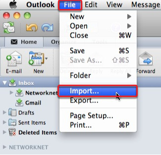 click on file and then import to open and view olm file in outlook for mac 2011