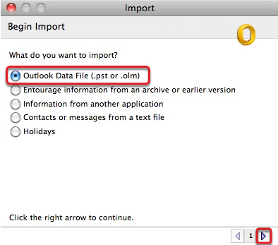 select olm file option
