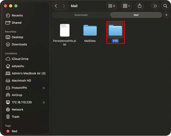 select the library folder to find the mbox file on mac