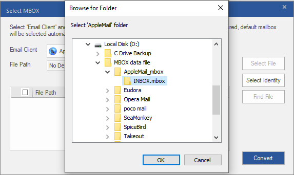select the mbox file