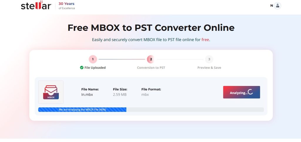 Tool will begin converting the selected MBOX file to PST