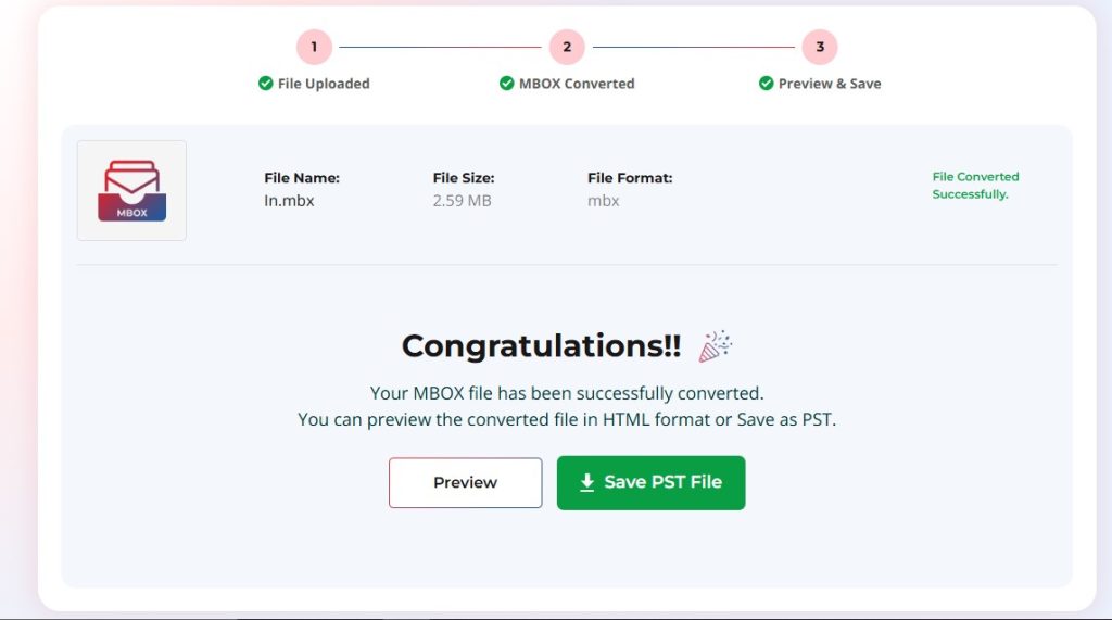 File Converted Successfully message