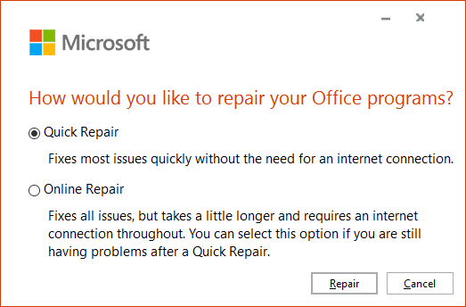 MS Office Repair Window