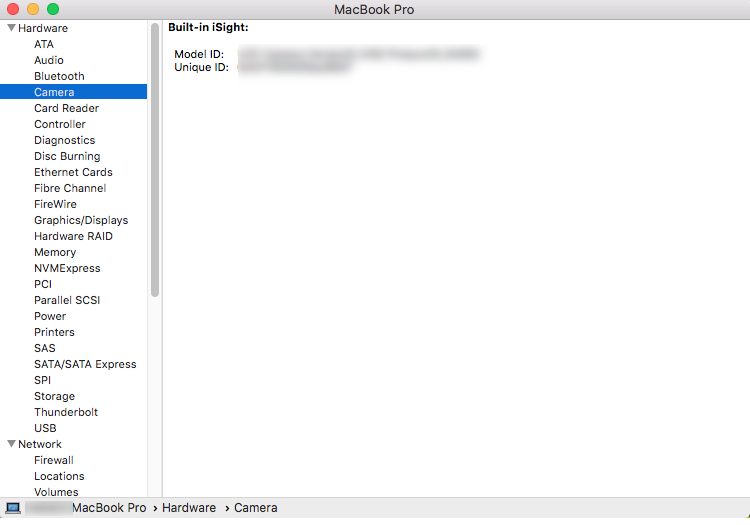 Mac hardware camera model