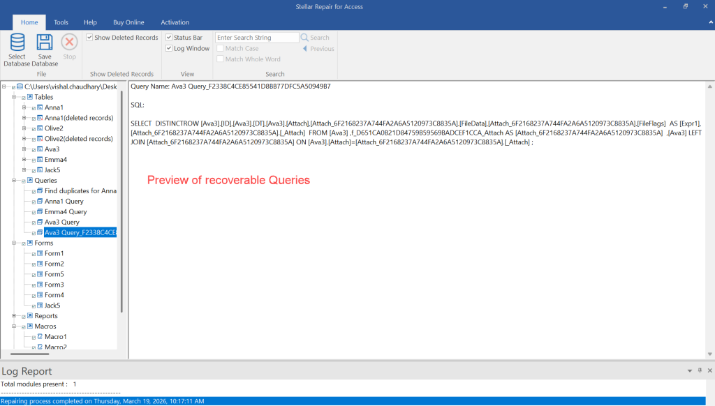 Preview of recoverable queries