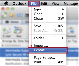 Mac Outlook 2011 Export Menu