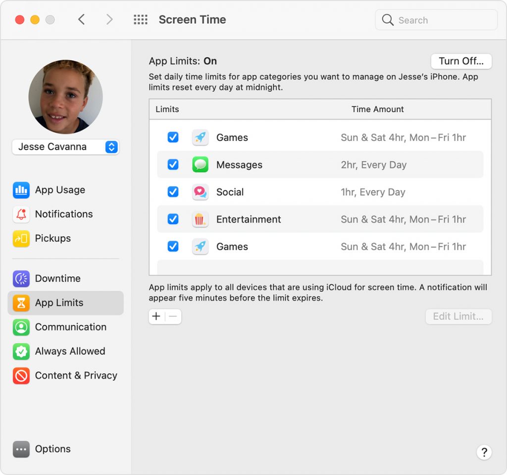 macos big sur screen time app limits