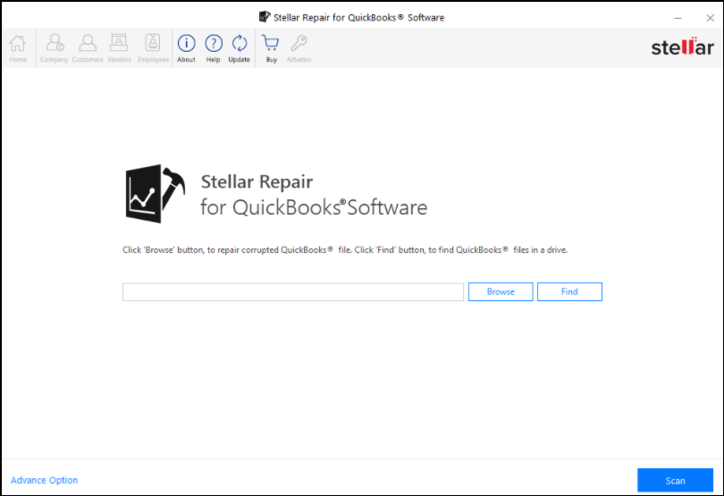 Stellar Repair for QuickBooks Software Interface