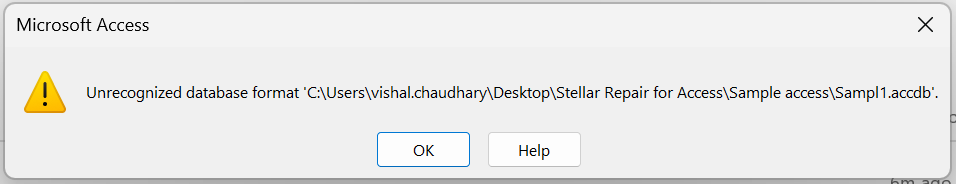 Unrecognized database format
