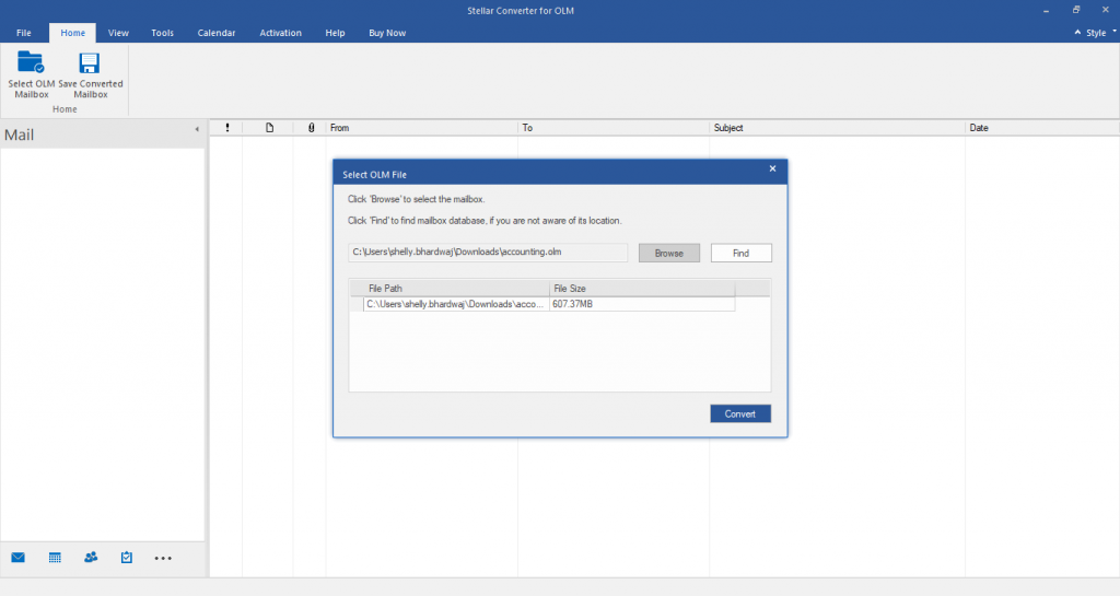 Stellar Converter for OLM software interface