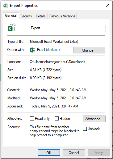 unblock excel file