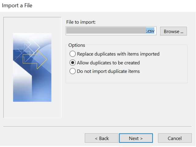 Import a File Window Outlook