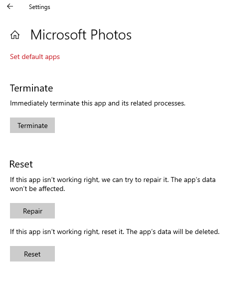 Reset Photos App Windows 10