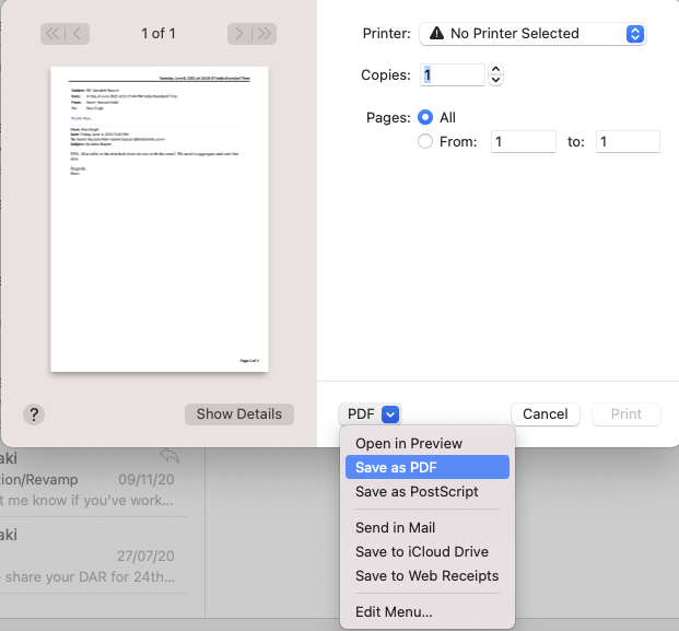 Select Save as PDF From the Options