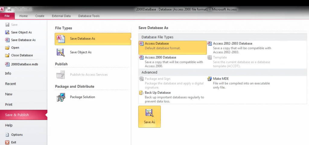 Save Access DB File Type