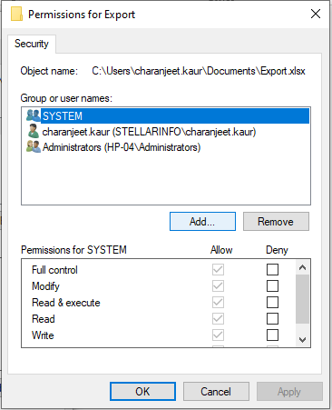Add Excel File Permissions