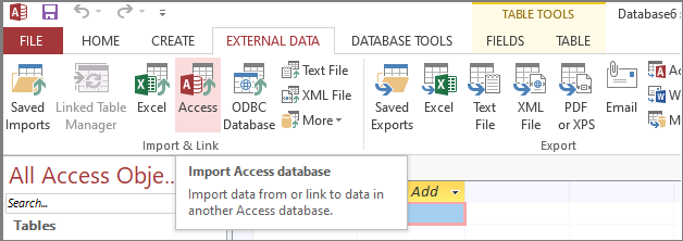 Import Access Database Button