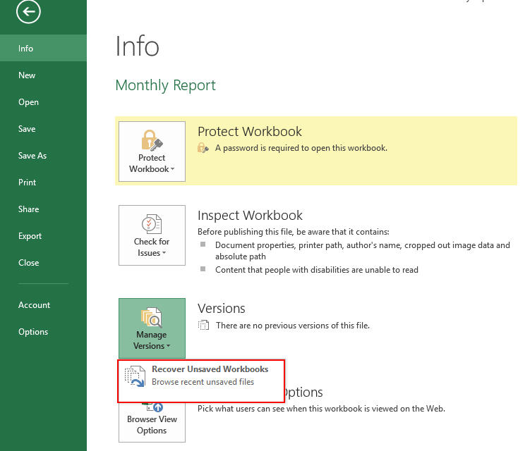 Recover Unsaved Worbook