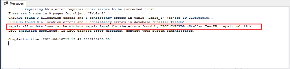 Repair Allow Data Loss As Minimum Repair Level