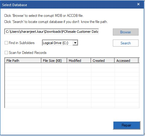 Select Corrupted Access DB