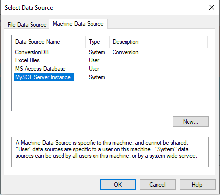Select Data Source to Export the Table