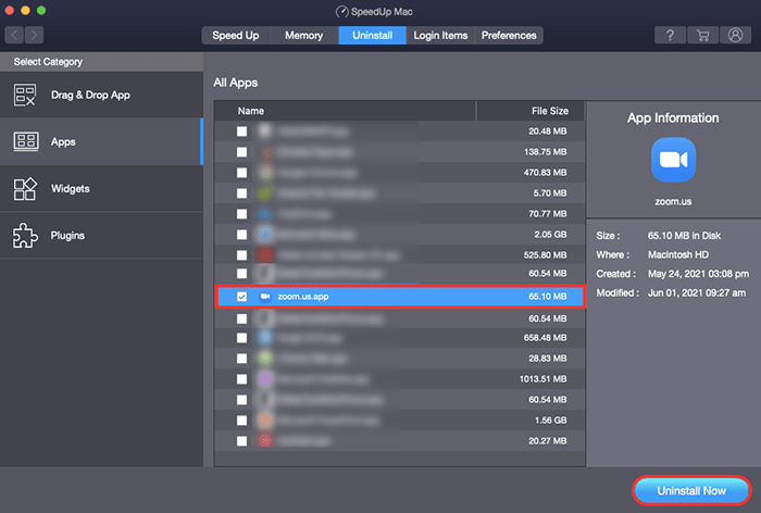 Speedup Mac uninstall Zoom