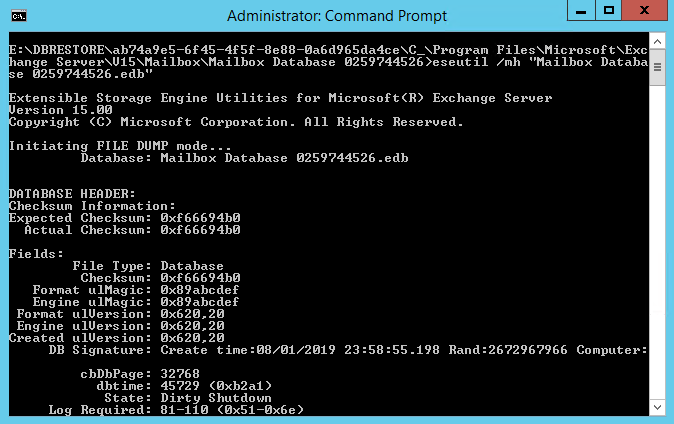 ruta al archivo edb de la base de datos