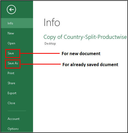 Excel File Saving Options