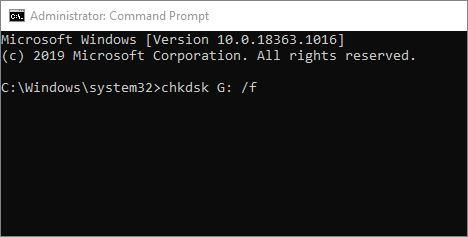 La línea de comando Chkdsk en CMD corrige el error de la  SD card