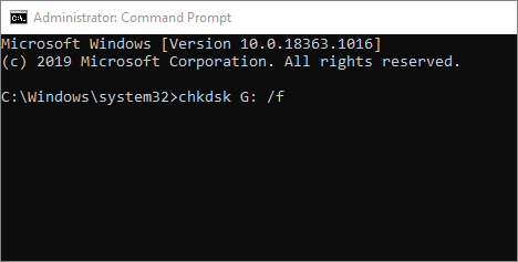 La ligne de commande Chkdsk dans CMD pour corriger l?erreur de la SD card