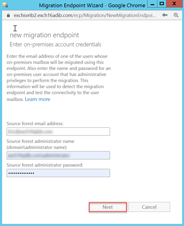 select Create New Migration end point