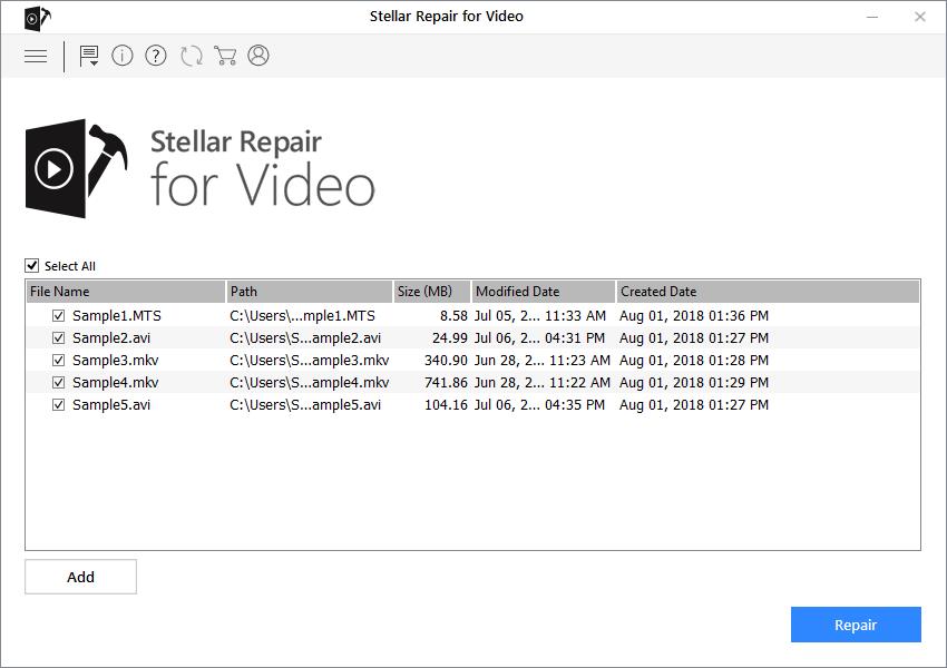 Stellar Repair for Video_Add Files