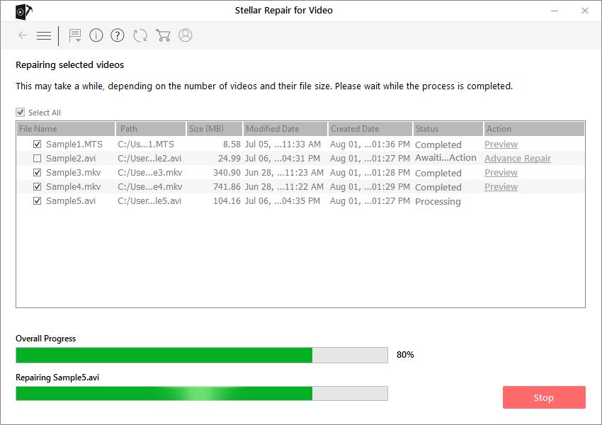 Stellar Repair for Video_Repair Process