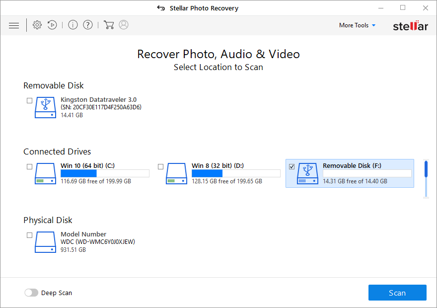 Schermata iniziale di Stellar Photo Recovery