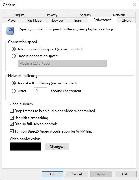 Window Media Player_Options_Performance Settings