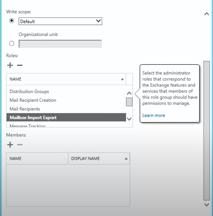 Add Mailbox Import Export Role to Group
