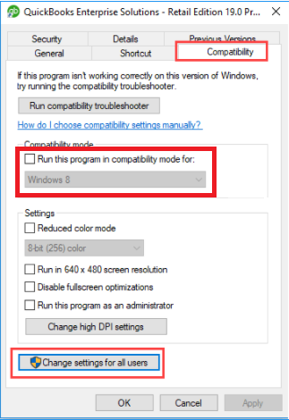 change Windows compatibility mode