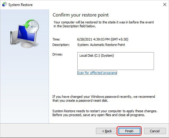 Confirm Your Restore Point