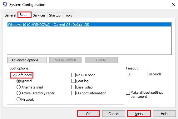 Select Safe Boot Option